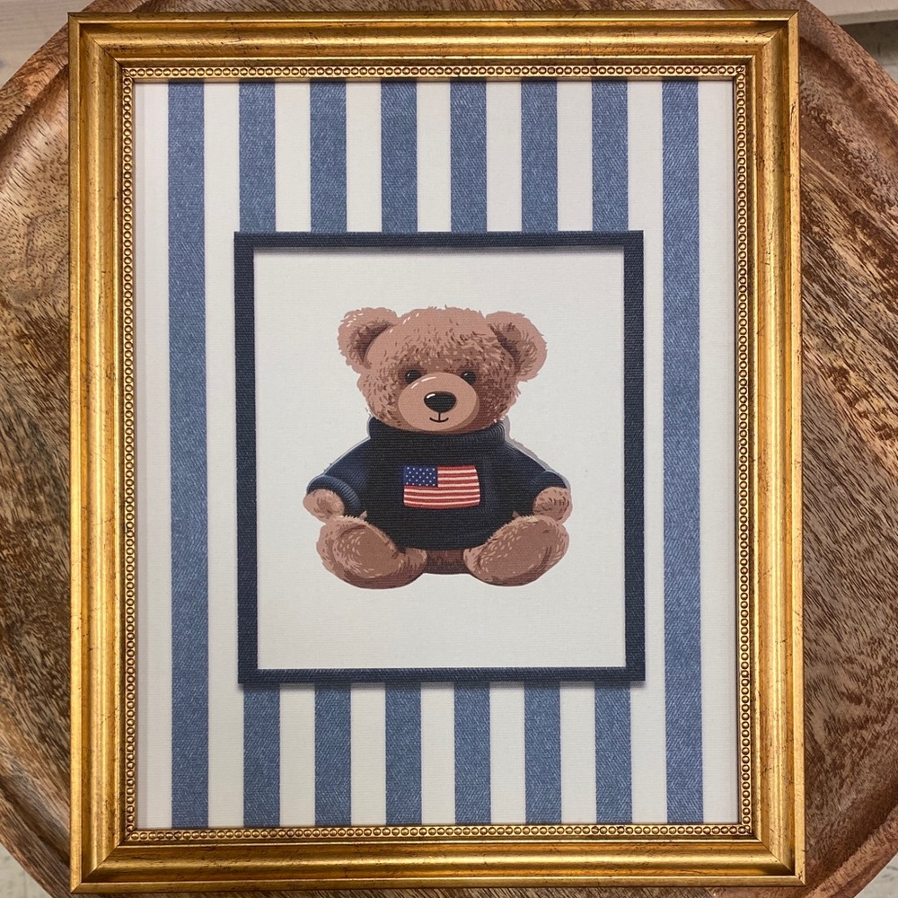 Teddy Bear Wall Art with Gold Frame